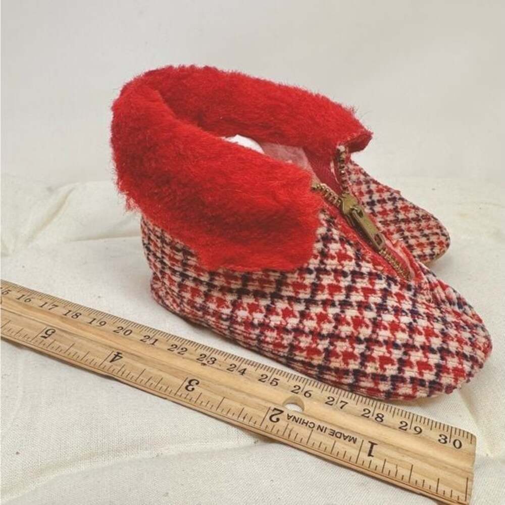 Vintage Artisan-crafted Red Plaid Zipper Baby Shoes size 3.5 / 6 - 12 months - Picture 7 of 8